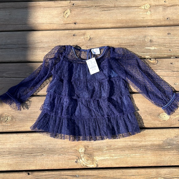 Crew cuts top NWT size 2-3T‎ sheer polka dot tiered fancy dress navy - Picture 3 of 5